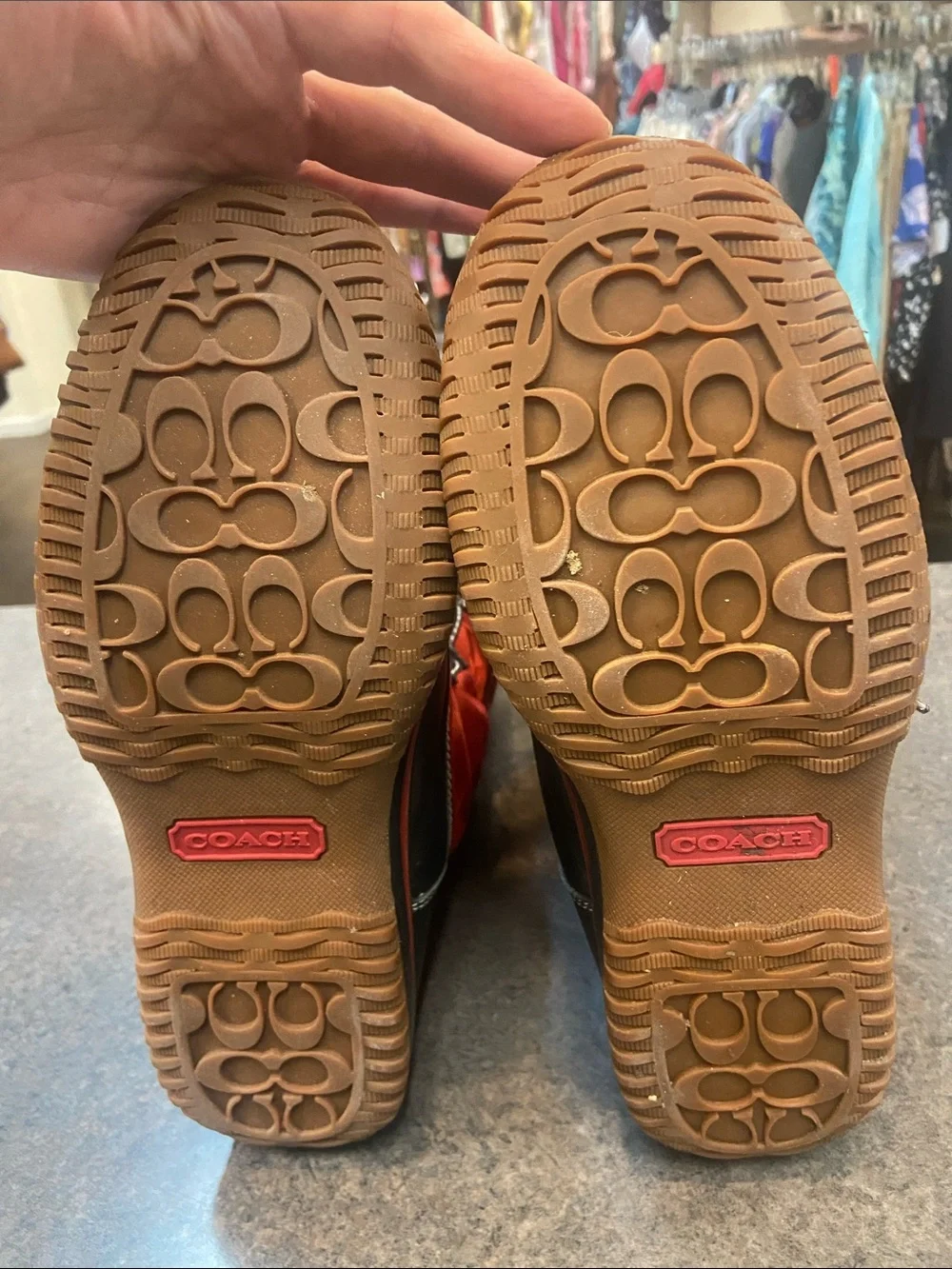 Coach Red and Black Lace-Up Winter Boots